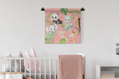 Produktbild von MuchoWow® Wandteppich Wandbehang Dschungel - Rosa - Tiere 60x60 cm Tapisserie Dekoration Wandtuch - Dekorationen - Wand Decke