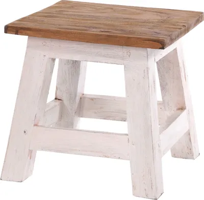 Produktbild von Fusshocker PALO | 27x26cm (HxB), rustikaler Holzhocker Mahagoni Hocker | Farbe: 05 weiß-natur