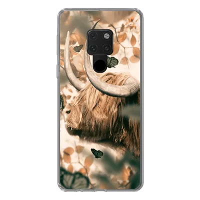 Produktbild von MuchoWow® Handyhülle Schutzhülle Hülle für Huawei P40 Lite Schottische Highlander - Schmetterlinge - Blätter Silikon Softcase Handy Hülle - Handy