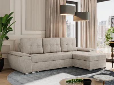 Produktbild von MKS MEBLE Sofa mit Schlaffunktion - Ecksofa mit Schlaffunktion und Bettkasten - Sofa 3 Sitzer - Schlafsofa - Couch - Schlafsofa mit Bettkasten - Umbria L - Beige Stukture
