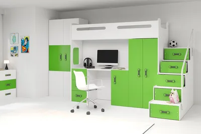 Produktbild von Kinderhochbett mit Stauraum ohne Matratze 80x200 IDA 4 – Weiß / Grün