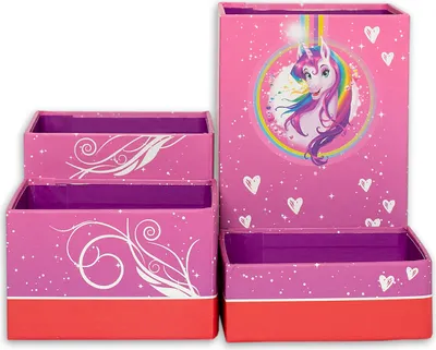 Produktbild von ROTH Stifteköcher Set - Einhornportrait, Stiftehalter mit 4 faltbaren Boxen aus Pappe Kinder Schreibtisch Organizer