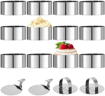 Produktbild von PromoHome® 12-teiliges Set runde Backformen für Desserts – Ausstechringe aus Edelstahl, 8 cm Durchmesser, ofenfest