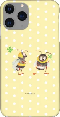 Produktbild von Mr. & Mrs. Panda Iphone 11 Pro Handyhülle Hummeln Kleeblatt - Gelb Pastell - Geschenk, Hummel, Lustige Sprüche, glücklich sein, Biene, Handy Case, Premium Kunststoff