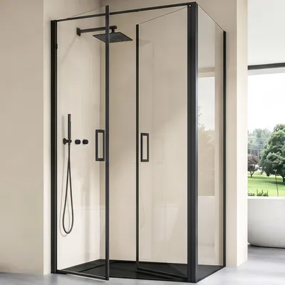 Produktbild von doporro Eck-Duschkabine Ravenna66 100x100x195cm Schwarz Eckdusche ESG-Sicherheitsglas Klarglas inkl. beidseitiger Easy-Clean-Beschichtung