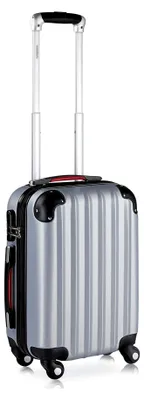 Produktbild von Hartschalenkoffer Trolley mit Schloss 4 Rollen Alu-Teleskopgriff Handgepäck Hartschale Reisekoffer Business Koffer Silber M