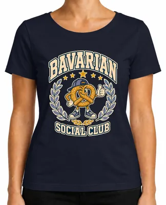 Productafbeelding van Beiers Sociaal Genootschap, Brezel , traditioneel kledingstuk, lederen broek, dames T-shirt, marineblauw, maat 3XL