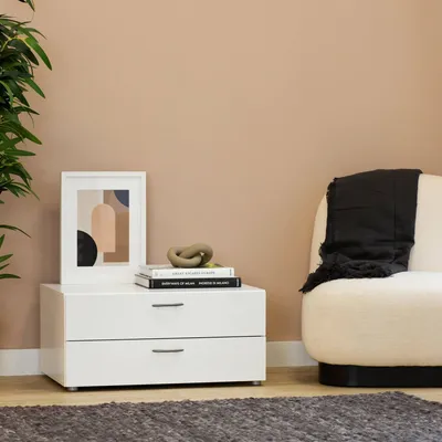 Image de Commode - Tiroir, 74x52x35h cm Blanc, 2 Tiroirs