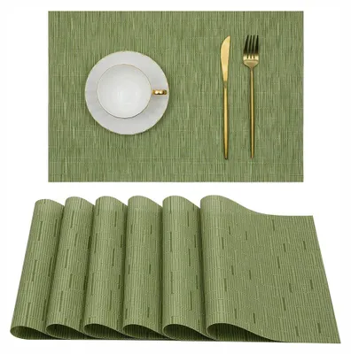 Produktbild von Abwaschbare Tischsets 6er Set, Gewebte Platzsets Abwaschbar Anti-Rutsch Verschleißfest Hitzebeständig Vinyl Platzsets Abwaschbar für Küche Esstisch Hotel Platzsets 30x45cm (Grün)