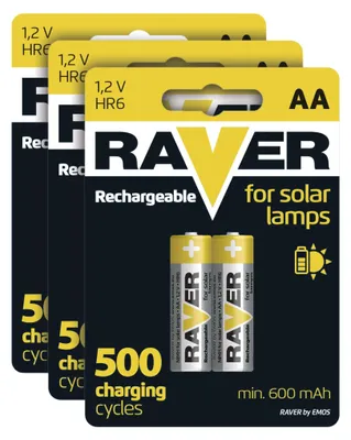 Nabíjecí baterie do solárních lamp RAVER SOLAR AA (HR6) 600 mAh, 6 ks