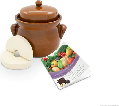 Produktbild von KERAZO Gärtopf 2 Liter aus Steinzeug Keramik inklusive Deckel + Stein + Anleitung [Form 2] BRAUN - Gurkentopf Einlegetopf Rumtopf Fermentation