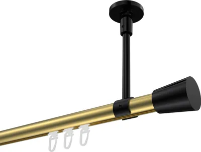 Produktbild von Interdeco Innenlaufstange / Gardinenstange mit Innenlauf Messing-Optik / Schwarz, Typ Sonette Sitra (Konus) Deckenmontage, 20 mm Ø 1-läufig, 120 cm