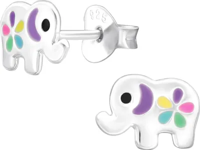 Produktbild von Kinder Elefant Ohrringe Ohrstecker 925 Sterling Silber mit Blume
