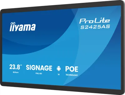 Obrázek produktu pro iiyama ProLite S2425AS-B1P, Plochá digitální tabule, 60,5 cm (23.8"), LCD, 1920 x 1080 px, Wi-Fi, 24/7