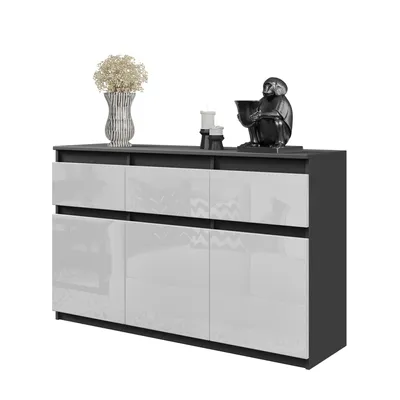 Immagine prodotto di NOAH – Comò / Credenza con 3 cassetti e 3 ante – Antracite / Bianco lucido – Altezza 75 cm, Larghezza 120 cm, Profondità 35 cm