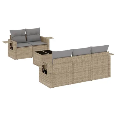 Produktbild von vidaXL 6-tlg. Garten-Sofagarnitur mit Kissen Beige Poly Rattan