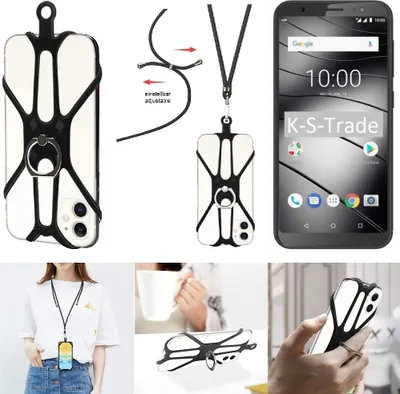 Produktbild von K-S-Trade 3in1 Handykette Handyband Handykordel Halsband Smartphone-Ring Handy-Ring kompatibel mit Gigaset GS185 Fingerhalterung Handyring