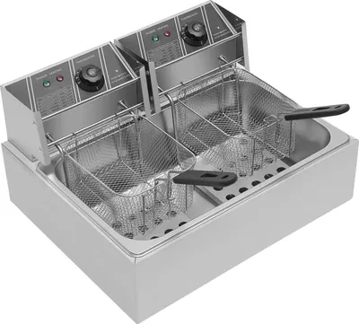 Zdjęcie produktu dla Frytkownica, pojemność 12 l, podwójne kosze, regulacja temperatury, jasnoszara