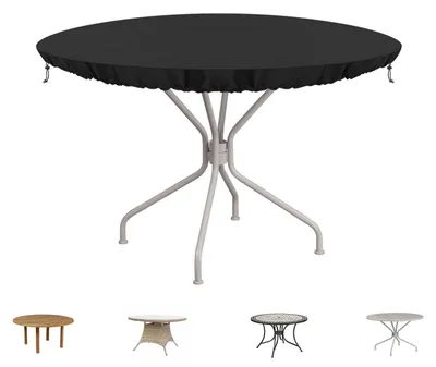 Zdjęcie produktu dla Osłona ochronna na okrągły stół ogrodowy, średnica 122 cm, wysokość 10 cm, wykonana z materiału Oxford 420D, wodoodporna, odporna na promieniowanie UV
