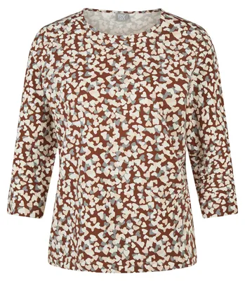 Produktbild von RABE Damen T-Shirt mit 3/4-Arm, Herz-Allover-Druck, tailliert, Braun, Größe 44