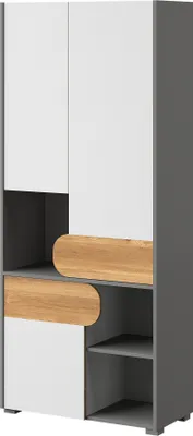 Produktbild von Furniture24 Regalschrank Carini CA2 Schrank 2 Türiger Hochschrank 2 Schubladen, Graphite/Nash Eiche/Briliant Weiß, 80x190x38