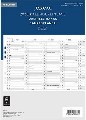 Produktbild von FILOFAX Kalendereinlage 2026 A5 – Jahresplaner vertikal – 26-68549