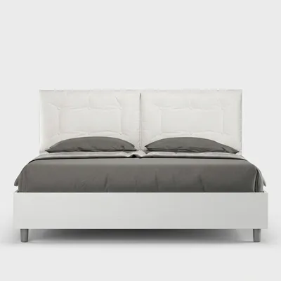 Produktbild von ITYHOME - Bett mit Lattenrost 160x190 Esche weiß Kopfteilkissen mit Kunstlederbezug Weiß Egos Annalisa