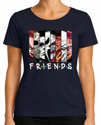 Produktbild von FRIENDS Horror Ikonen Jason Michael Pennywise Freddy Chucky Kult Damen T-Shirt, Navy, L