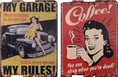 Produktbild von Ein Paar Vintage-Drucke auf Holz Replikat Retro Design Dekoration