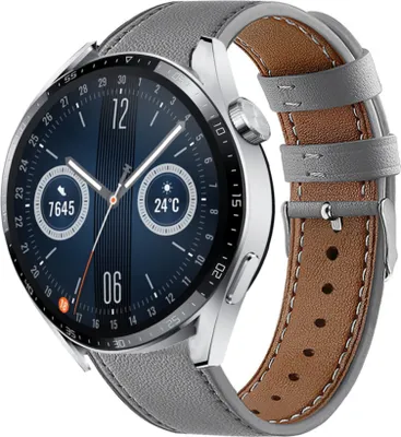 Produktbild von Strap-it Huawei Watch GT 3 46mm Armband Leder (Grau)