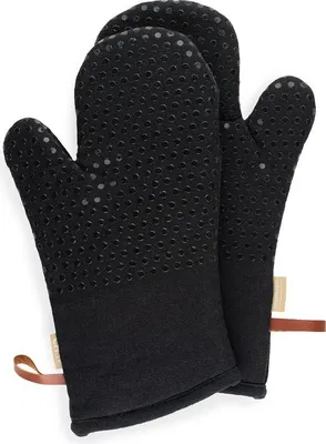 Produktbild von Unyqoos® CH&F Silicon Dots Ofenhandschuhe Licorice Schwarz, 2er-Set, 18 x 33 cm, 100% Baumwolle mit Silikon-Dots für extra Grip