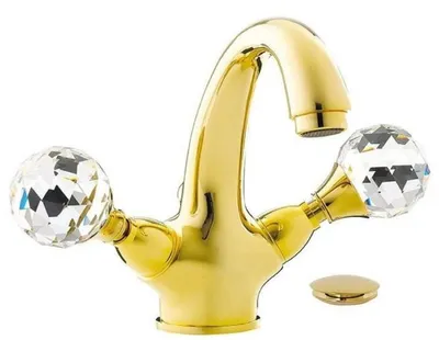 Produktbild von Casa Padrino Luxus Waschtisch Armatur mit Swarovski Kristallglas Gold H. 15 cm - Einlochbatterie mit Ablaufgarnitur - Luxus Bad Zubehör - Italy