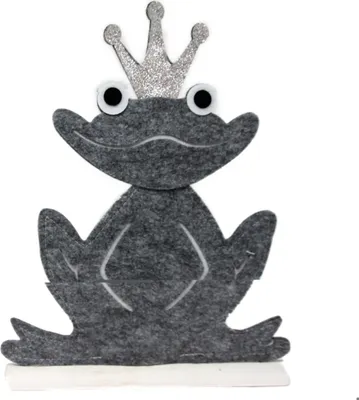 Produktbild von Frosch aus Filz sitzend auf Holzfuß Dekoartikel mit Krone 15x4x22cm