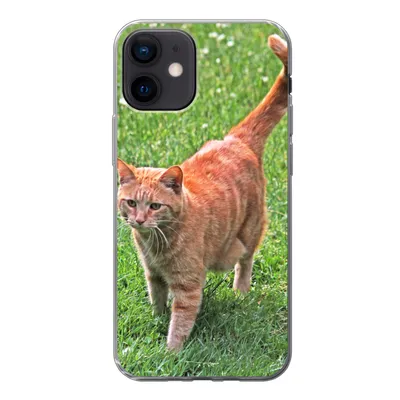 Produktbild von MuchoWow® Handyhülle Schutzhülle Hülle für iPhone 12 Katze - Rot - Katze - Mädchen - Kinder - Jungen - Kind Silikon Softcase Handy Hülle - Schutzhülle