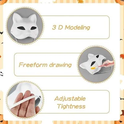Productafbeelding van 15 Stuks Kattenmaskers om te Beschilderen - Wit Cellulose Maskers - Gepersonaliseerd voor Feesten, Carnaval, Knutselcursussen en Maskera