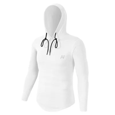 Produktbild von Herren Sportshirt Funktionsshirt Laufshirt Atmungsaktiv mit Kapuze Weiß S