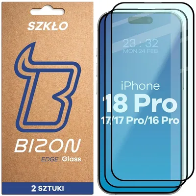 Produktbild von Gehärtetes Glas für iPhone 18 Pro / 17 / 17 Pro / 16 Pro, Bizon Glass Edge Duo, Schwarzer Rahmen, 2 Stück
