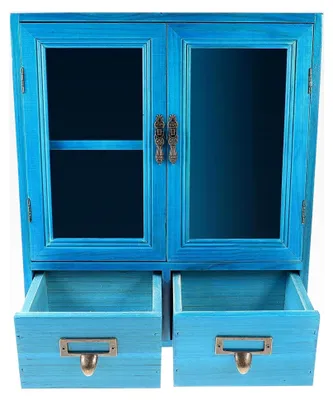 Produktbild von Retro Wandschrank mit Doppeltüren – Kleiner Aufbewahrungsschrank für Badezimmer und Wohnzimmer aus robustem Holz mit funktionalen Fächern