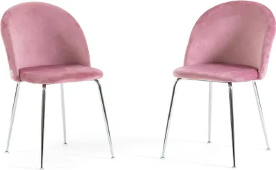 Immagine prodotto di Set di 2 sedie da pranzo imbottite, gambe in metallo, design elegante per cucina, sala da pranzo, bar e ristoranti SARA - Rosa/Argento