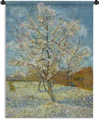 Produktbild von MuchoWow® Wandteppich Wandbehang Blühender Pfirsichbaum - Vincent van Gogh 90x120 cm Tapisserie Dekoration Wandtuch - Wanddeko