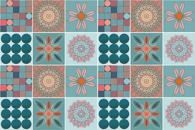 Produktbild von Fliesenaufkleber 15x15 cm – 24 Stück – Selbstklebend – Wasserfest – Pflegeleicht – Hitzebeständig – Für Küche & Bad – Florale und geometrische Motive