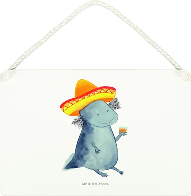 Produktbild von Mr. & Mrs. Panda Schild Axolotl Tequila DIN A4 - Weiß - Geschenk, Sombrero, Party, Holzschild, Feuersalamander, Urlaub, Türschild, trinken, Spruch, wandtafel