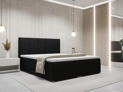 Produktbild von FurniDe24 Boxspringbett Soreno 160x200 - Bett mit Matratze und Topper – Kontinentalbett mit Bettkasten und Matratze – Doppelbett Schwarz (Kronos 07)