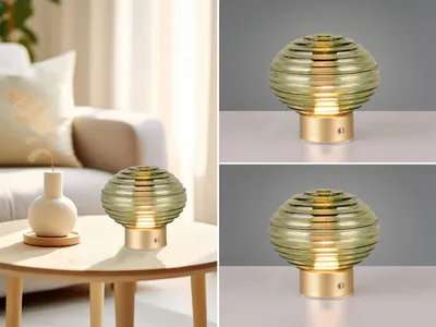 Produktbild von 2er Set Retro Akku Tischlampen ohne Kabel mit Glas Lampenschirm Grün, Höhe 14cm