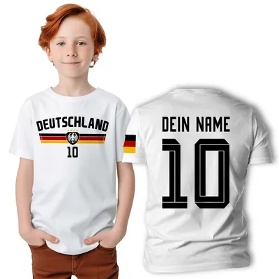 Produktbild von Deutschland Trikot T-Shirt für Fans – Fußball Shirt Herren Damen EM WM Geschenk - Größe: S : 5/6 (110/116) - Weiß