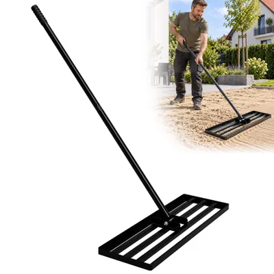 Produktbild von GIHAUVIA Rasen Rakel 43 x 25 cm Nivellierrechen Rasenwerkzeug Ergonomischem Griff  Aluminium Rasenrakel zum Sanden Abziehen Rasen für Golfplatz Garten