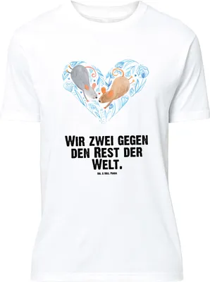 Produktbild von Mr. & Mrs. Panda Tshirt Mäuse Herz - Weiß - Geschenk, Maus, Große Liebe, für Immer, Shirt, T-Shirt, Freundin, XXL, Oversize, mit Spruch, Hochzeit
