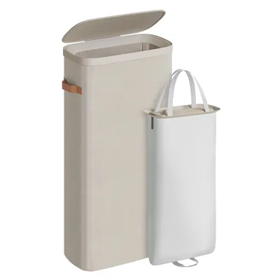 Obrázek produktu pro SONGMICS Koš na prádlo, 65 l, s víkem a držadly, 39 x 22 x 75 cm, béžový