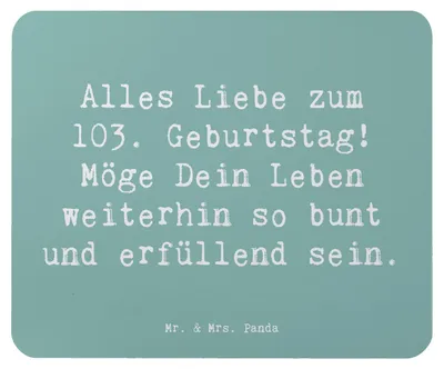 Produktbild von Mr. & Mrs. Panda Mouse Pad Spruch 103. Geburtstag - Meeresbrise - Geschenk, Mousepad, besonderer, Happy Birthday, pc mausunterlage, bunter und erfüllender, laptop