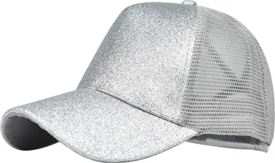 Produktbild von Frauen Sommer Anti UV Mesh Pferdeschwanz Hut Einstellbare Outdoor Sport Baseball Cap-Silber